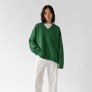 James Street Co Sloane Cotton V Neck Sweater Green Relaxed Knit Peru Size Large